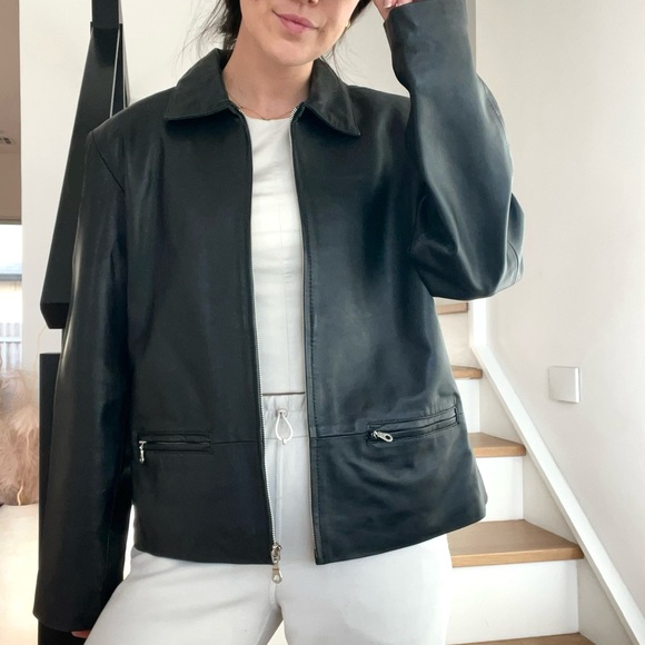 Vintage RedHead Leather Collared Full Zip Black Bomber Barn Jacket Coat Size XL